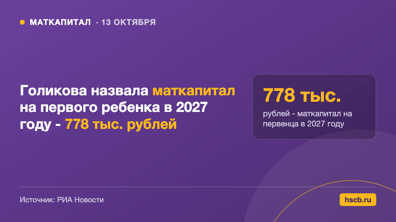 маткапитал на первого ребенка в 2027 году, цифра 778 тыс. рублей